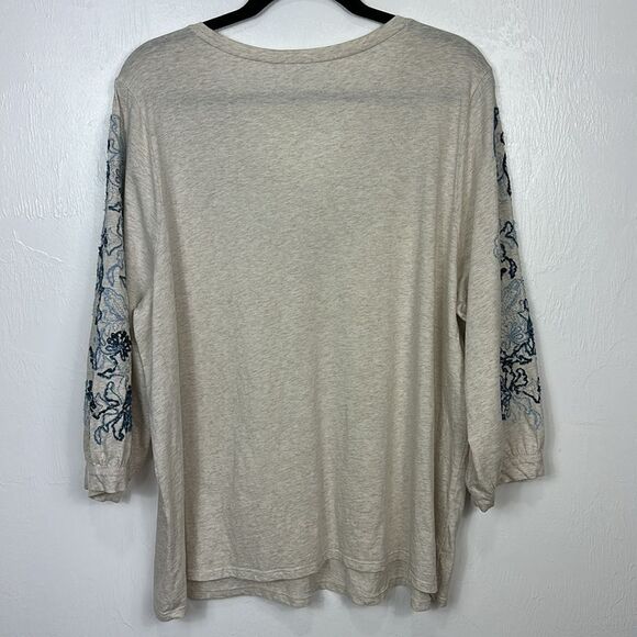 J. Jill Pure Jill Embroidered Jersey Top In Oatmeal Heather - Size 2X - Picture 4 of 10